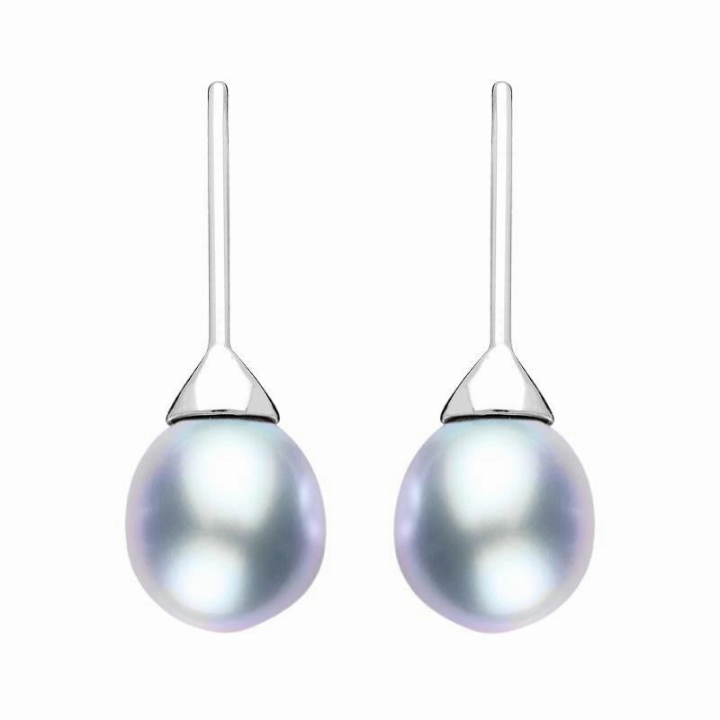 Sterling Silver Grey Pearl Hook Drop Earrings