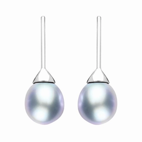Sterling Silver Grey Pearl Hook Drop Earrings