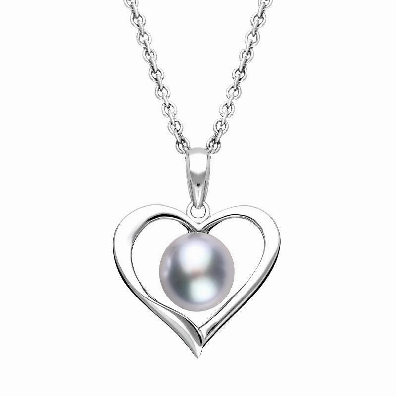 Sterling Silver Grey Pearl Open Heart Necklace
