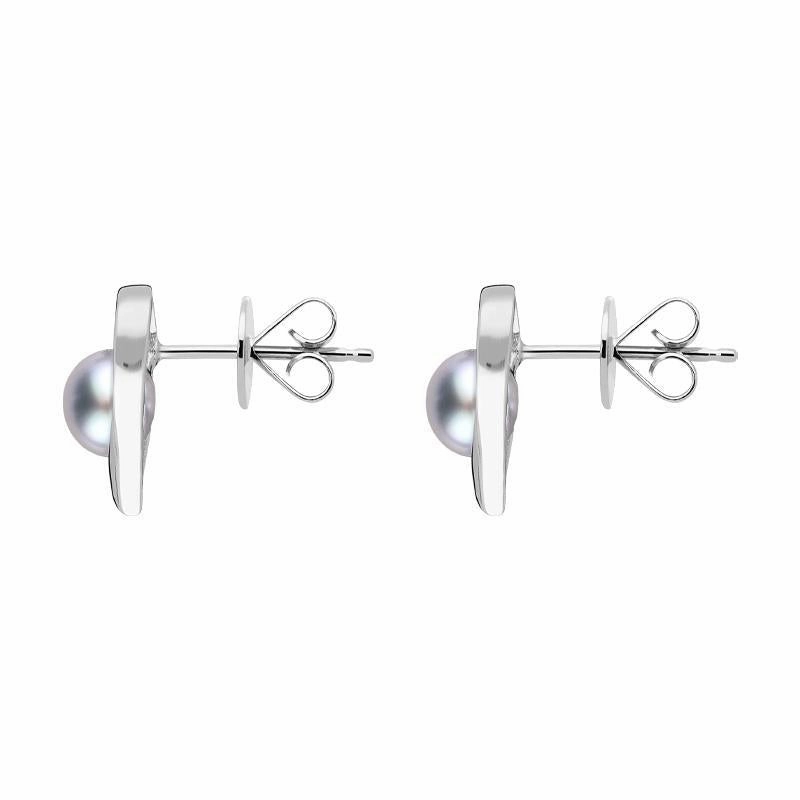 Sterling Silver Grey Pearl Open Heart Stud Earrings