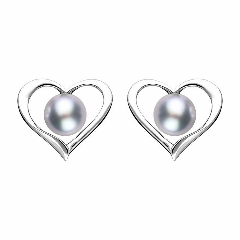 Sterling Silver Grey Pearl Open Heart Stud Earrings