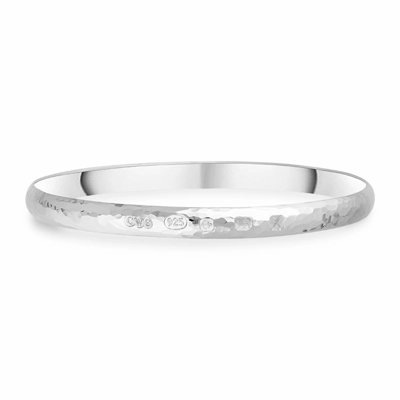 Sterling Silver Hallmark 6mm Hammered Bangle