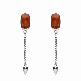 Sterling Silver Jasper Lineaire Medium Drop Stud Earrings