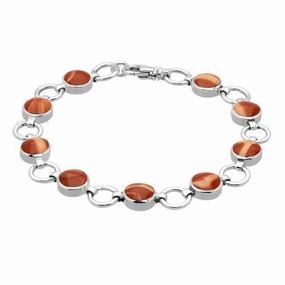 Sterling Silver Jasper Nine Stone Round Ring Bracelet