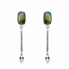 Sterling Silver Labradorite Lineaire Medium Drop Stud Earrings