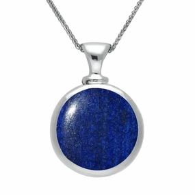 Sterling Silver Lapis Lazuli Double Sided Round Dinky Fob Necklace