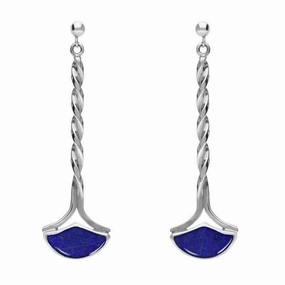Sterling Silver Lapis Lazuli Drop Twist Fan Stud Earrings