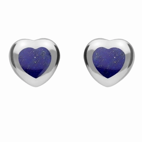 Sterling Silver Lapis Lazuli Framed Heart Stud Earrings