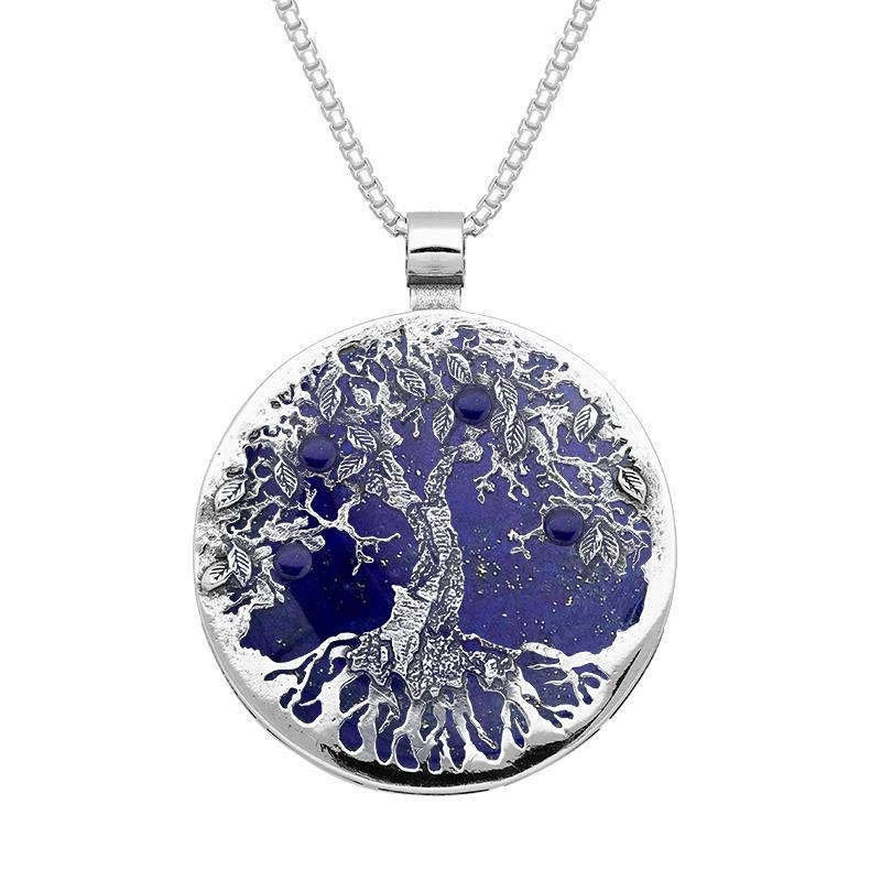 Sterling Silver Lapis Lazuli Large Round Tree Of Life Necklace