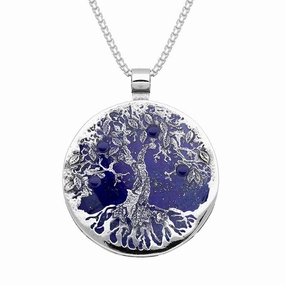 Sterling Silver Lapis Lazuli Large Round Tree Of Life Necklace