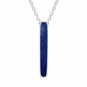 Sterling Silver Lapis Lazuli Lineaire Drop Oval Necklace
