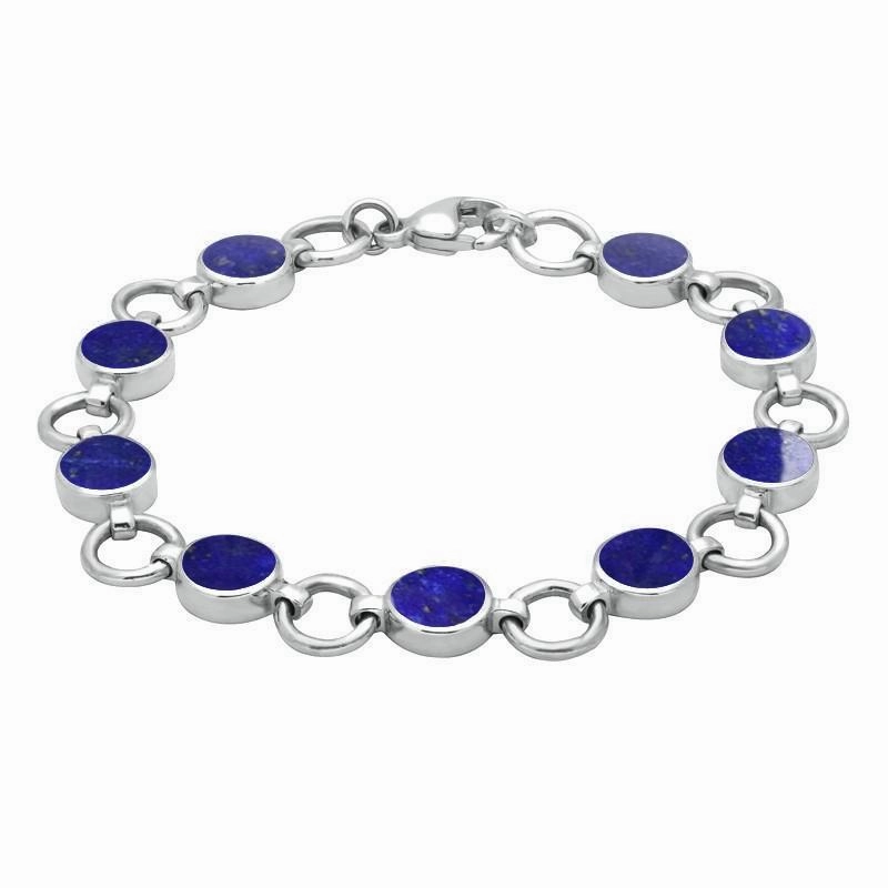 Sterling Silver Lapis Lazuli Nine Stone Round Ring Bracelet