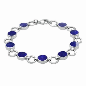 Sterling Silver Lapis Lazuli Nine Stone Round Ring Bracelet