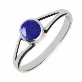 Sterling Silver Lapis Lazuli Round Split Shoulder Ring
