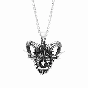 Sterling Silver Large Krampus Head Pendant Necklace