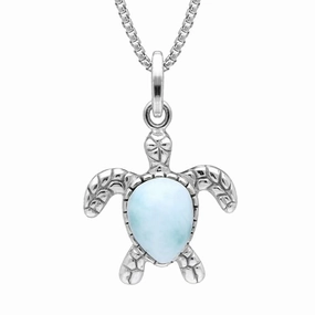 Sterling Silver Larimar Tiny Single Stone Turtle Necklace