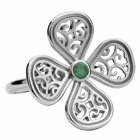 Sterling Silver Malachite Flore Four Petal Filigree Ring