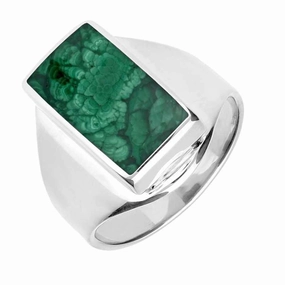 Sterling Silver Malachite Small Oblong Ring