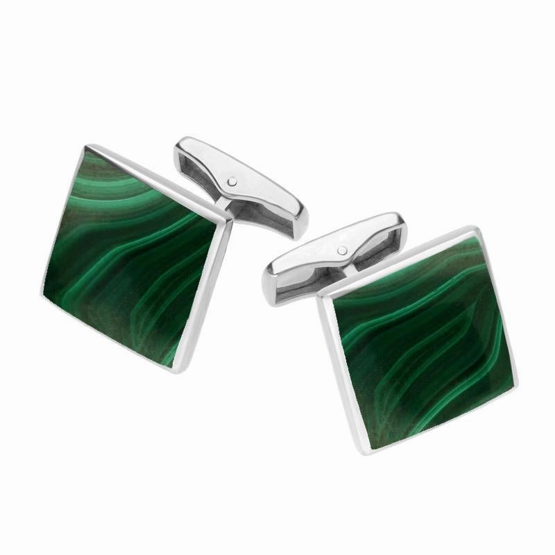 Sterling Silver Malachite Square Shaped Cufflinks