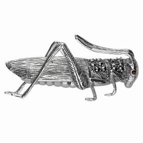 Sterling Silver Marcasite Garnet Style & Fashion Grasshopper Brooch