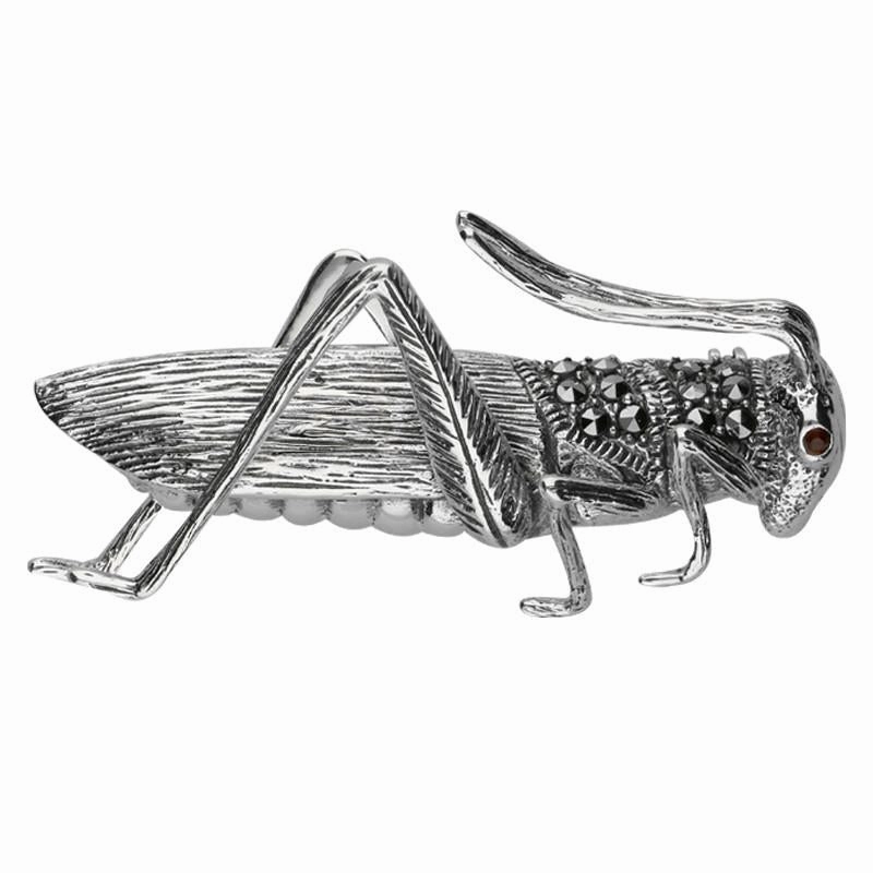 Sterling Silver Marcasite Garnet Style & Fashion Grasshopper Brooch