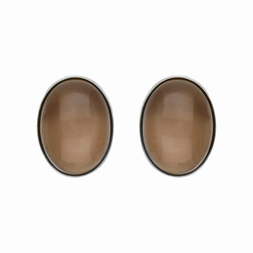 Sterling Silver Moonstone Large Oval Stud Earrings D