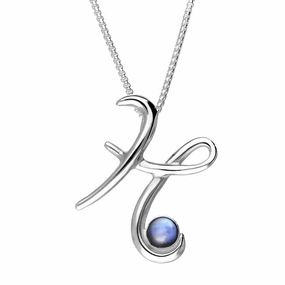 Sterling Silver Moonstone Love Letters Initial H Necklace