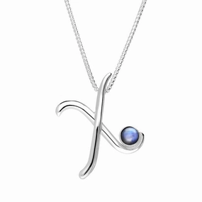 Sterling Silver Moonstone Love Letters Initial X Necklace