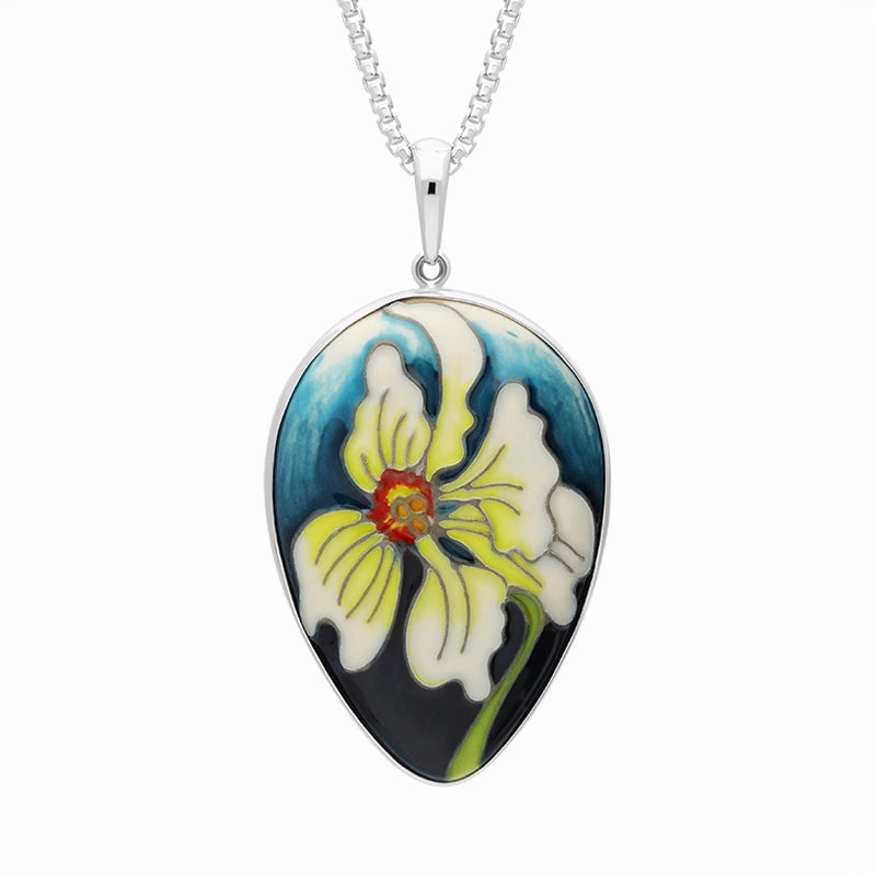 Sterling Silver Moorcroft Actaea Inverted Pear Shaped Pendant D