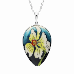 Sterling Silver Moorcroft Actaea Inverted Pear Shaped Pendant D