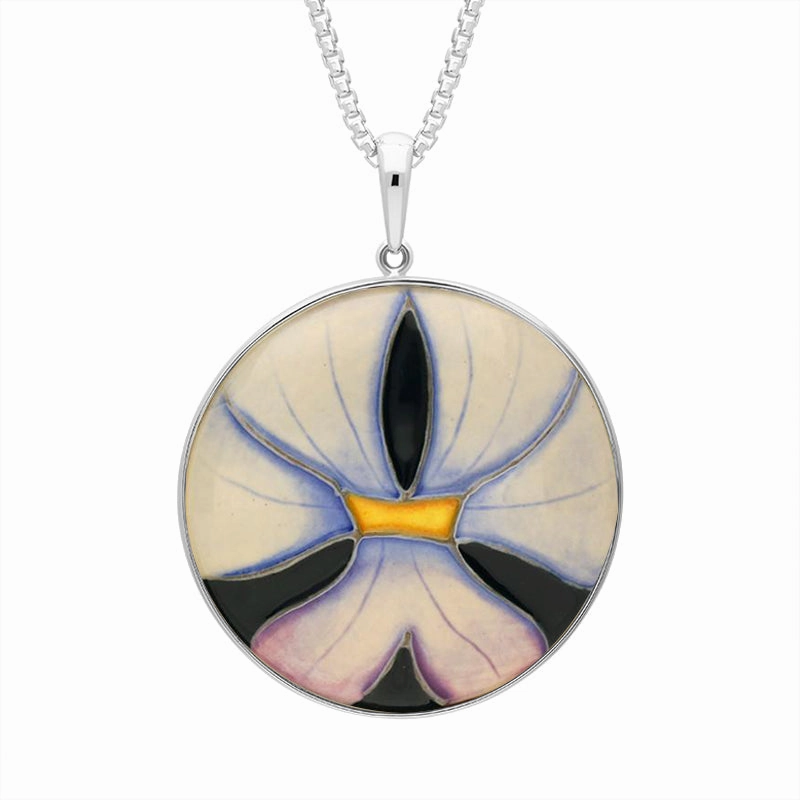 Sterling Silver Moorcroft Blue Flower Round Necklace