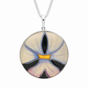Sterling Silver Moorcroft Blue Flower Round Necklace