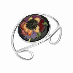 Sterling Silver Moorcroft Round Anemone Bangle
