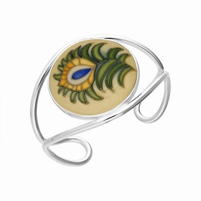 Sterling Silver Moorcroft Round Feather Bangle D
