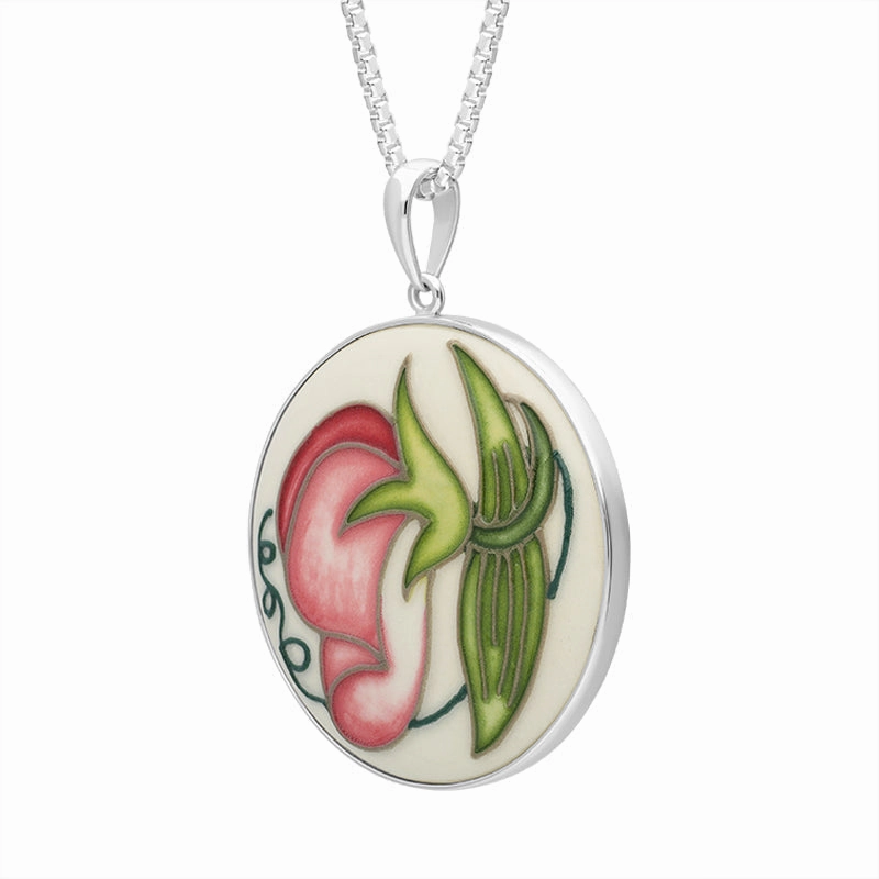Sterling Silver Moorcroft Sweetness Pink Round Pendant D