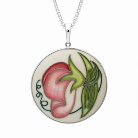 Sterling Silver Moorcroft Sweetness Pink Round Pendant D