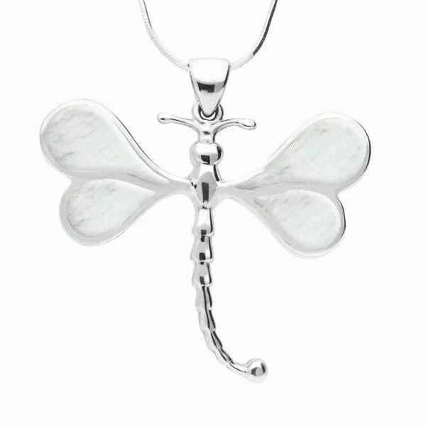 Sterling Silver Mother of Pearl Four Stone Dragonfly Necklace