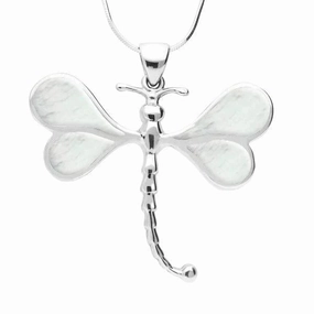 Sterling Silver Mother of Pearl Four Stone Dragonfly Necklace