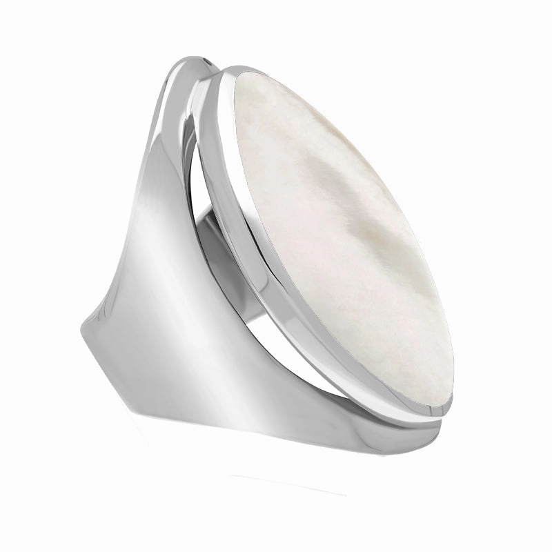 Sterling Silver Mother of Pearl Large Oval Statement Ring