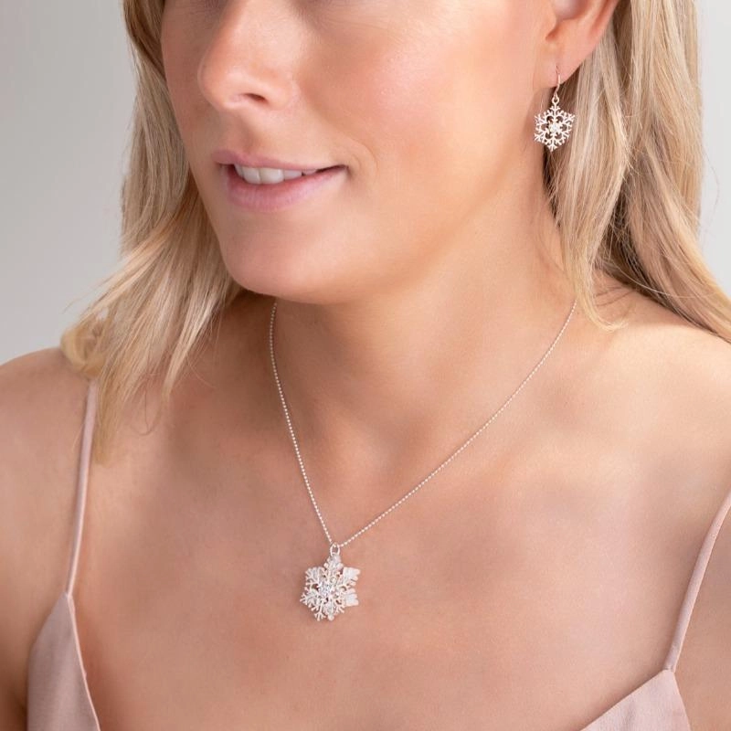Sterling Silver Mother of Pearl Medium Snowflake Necklace