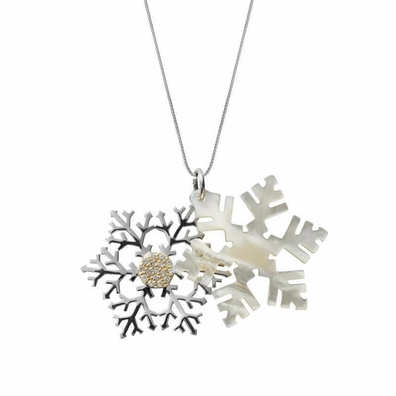 Sterling Silver Mother of Pearl Medium Snowflake Necklace