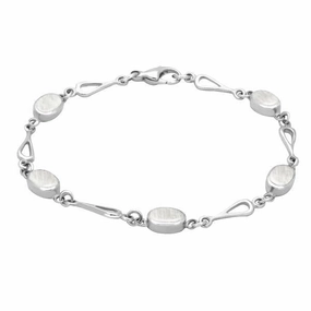 Sterling Silver Mother of Pearl Oval Spoon Link Bracelet