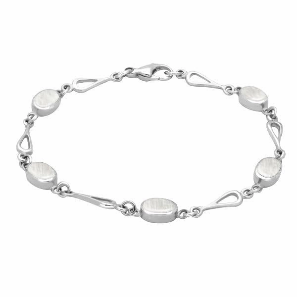 Sterling Silver Mother of Pearl Oval Spoon Link Bracelet