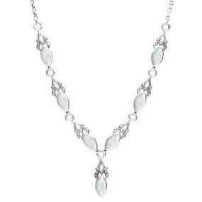 Sterling Silver Mother of Pearl Seven Stone Marquise Necklace