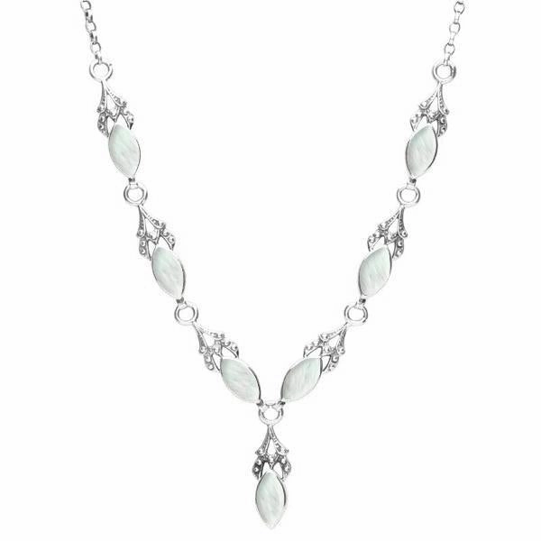 Sterling Silver Mother of Pearl Seven Stone Marquise Necklace