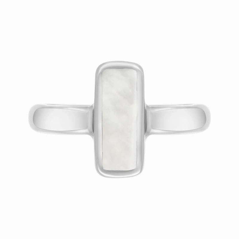 Sterling Silver Mother of Pearl Slim Oblong Ring