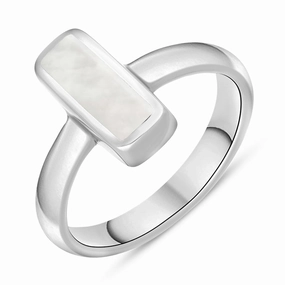Sterling Silver Mother of Pearl Slim Oblong Ring