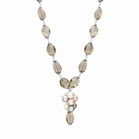 Sterling Silver Multi-coloured Pearl and Quartz Bead Drop Necklace D