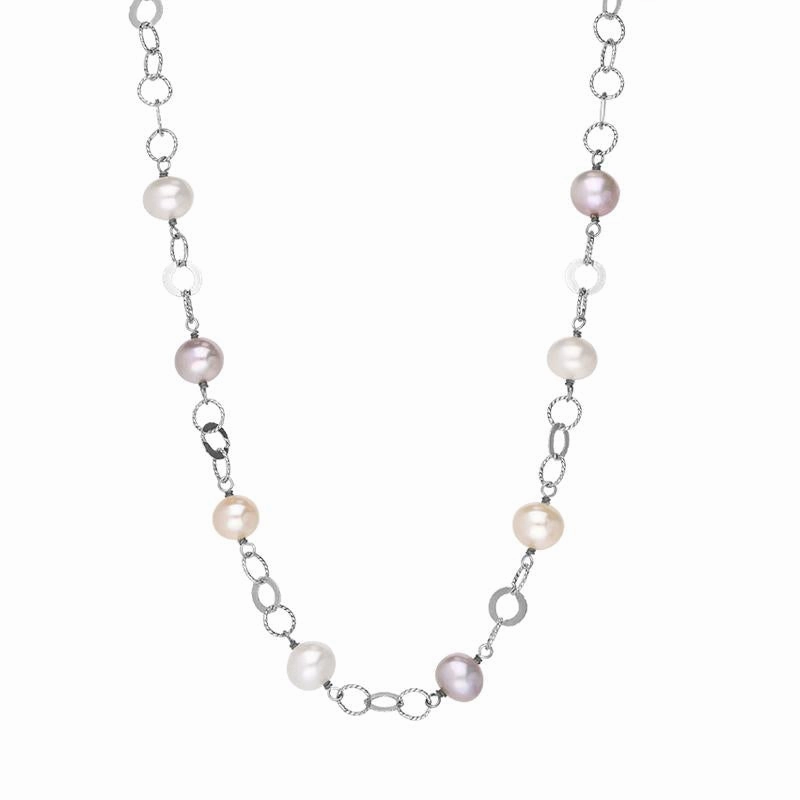 Sterling Silver Multi-coloured Pearl Beaded Necklace D