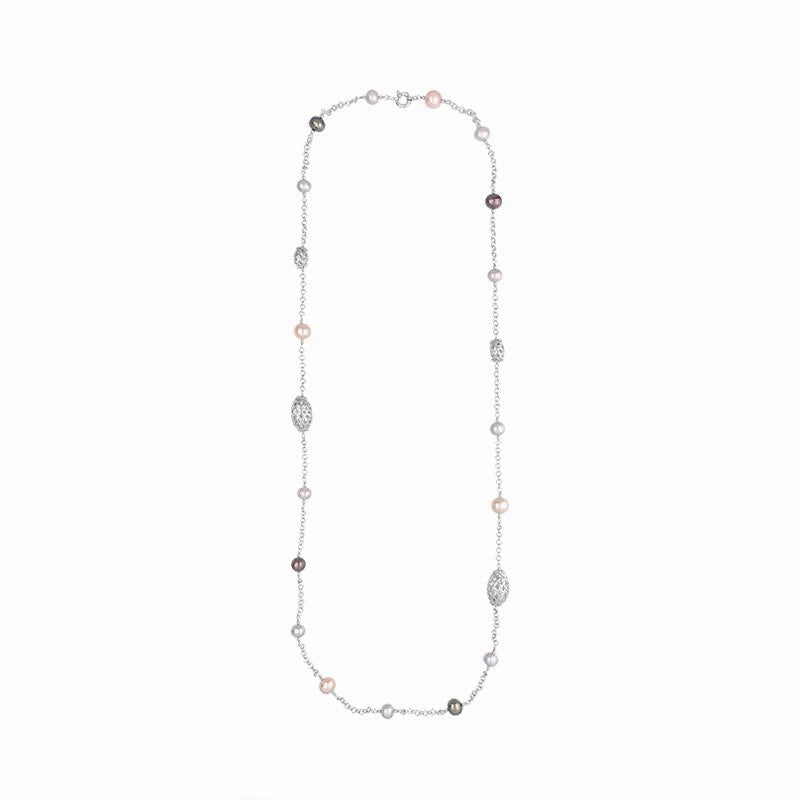 Sterling Silver Multi-coloured Pearl Beaded Necklace D